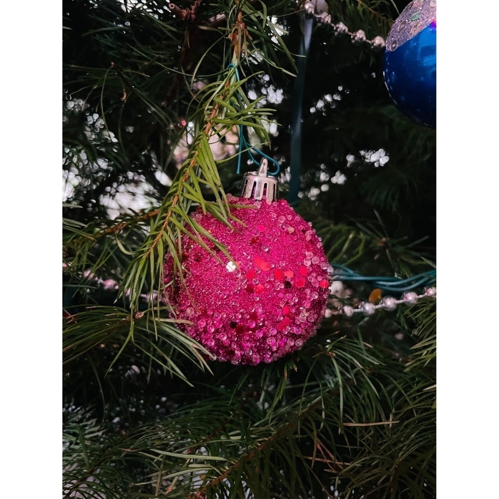 Glittery Ball Ornament Textured Christmas Tree Ornament Fuchsia Holiday Decor